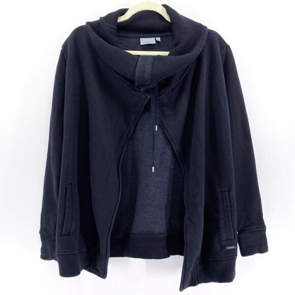 Athleta black wrapper’s delight jacket french terry funnel neck open front - Picture 2 of 9